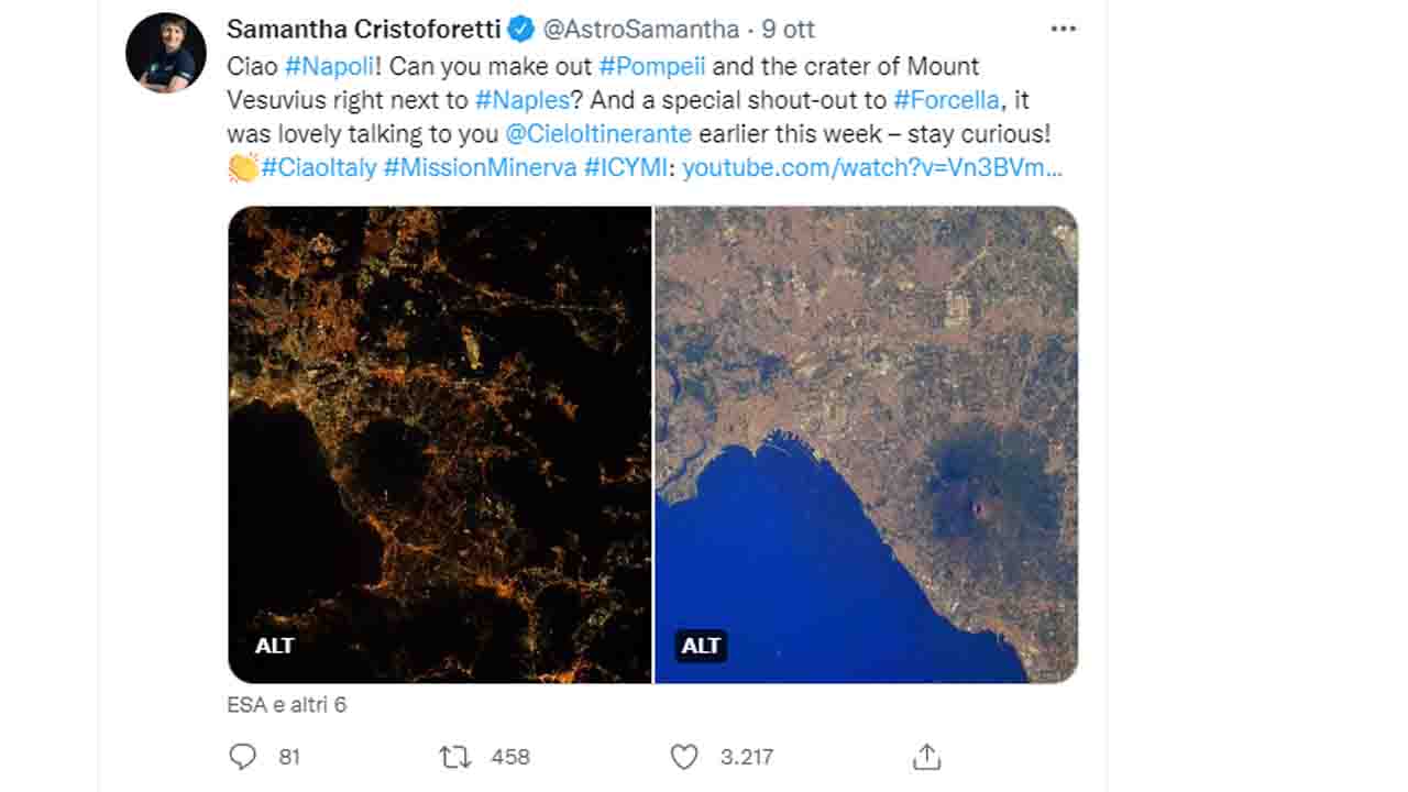 samanta cristoforetti, vesuvio, pompei, napoli